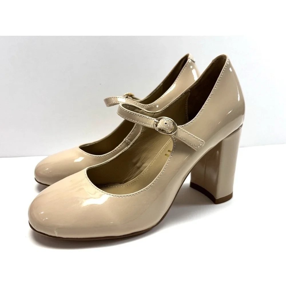 MIZCHI Lalita Beige Patent Leather Mary Jane Heels Womens US 4.5 EU 34.5